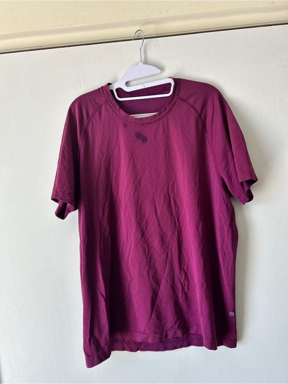 lululemon athletica Men's Short Sleeve Crew Tee - Plum with Stain